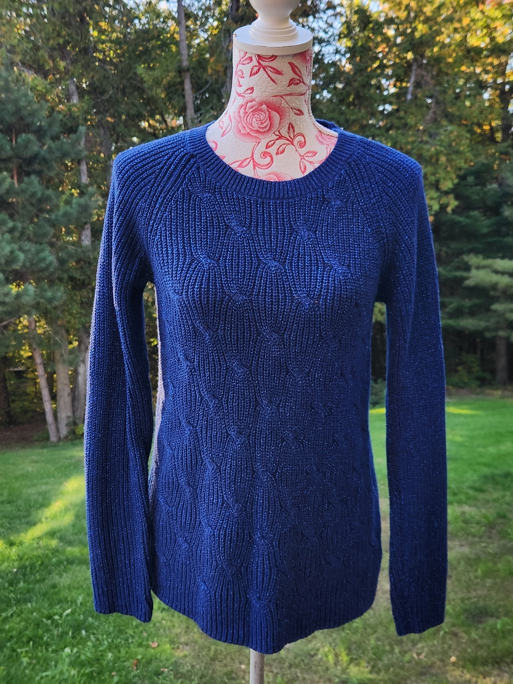 Liz Claiborne Deep Navy Cable Knit Crew Sweater